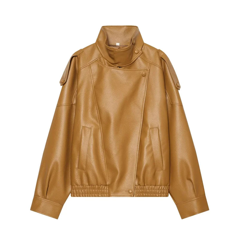 Pebbled Faux Leather Moto Jacket in Light Orange
