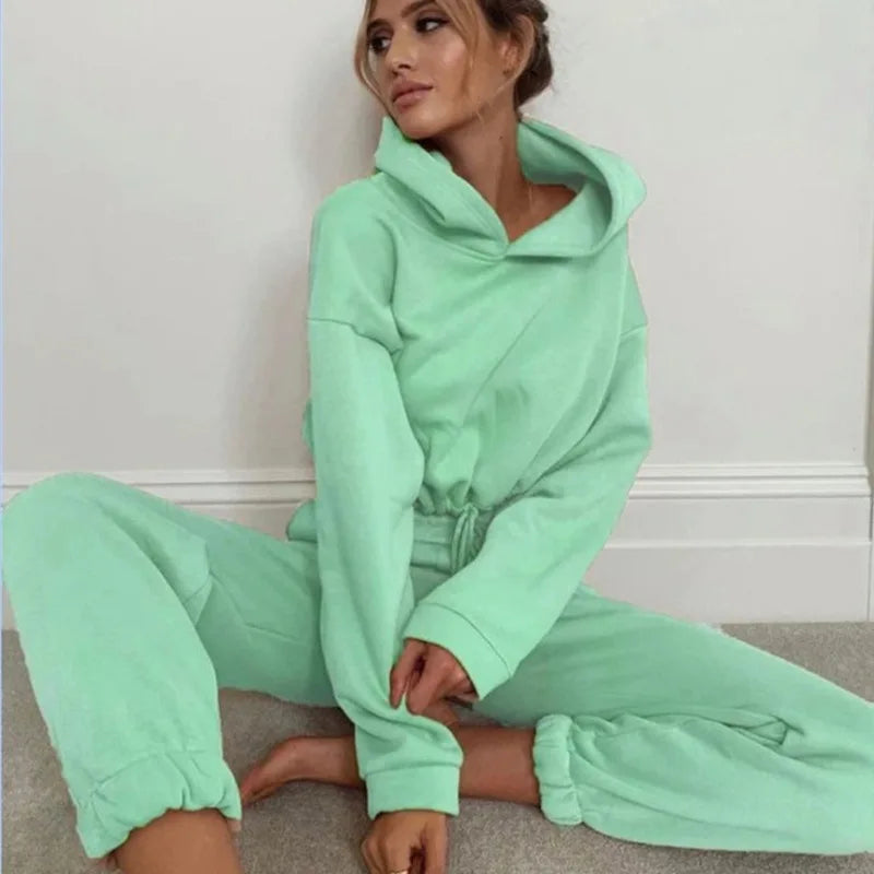 Cloud Fleece Hoodie Set in Green