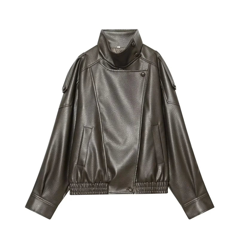 Pebbled Faux Leather Moto Jacket in Army Green