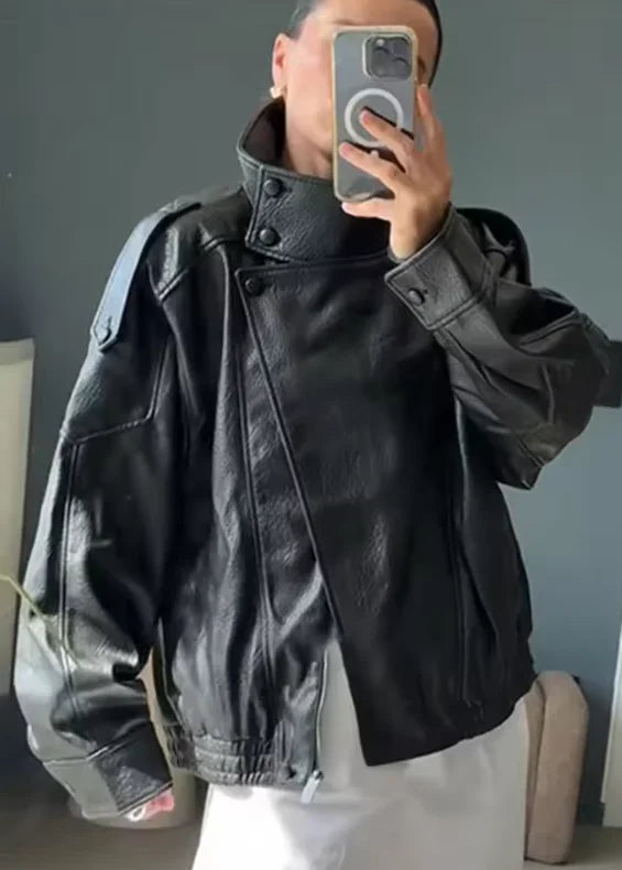 Pebbled Faux Leather Moto Jacket 7