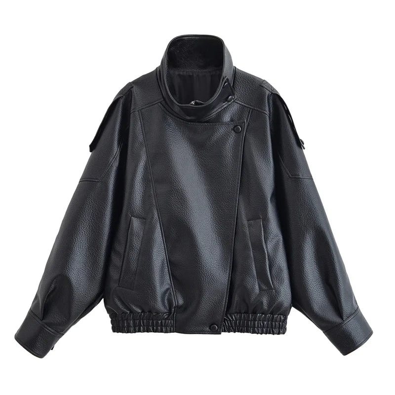 Pebbled Faux Leather Moto Jacket in Black