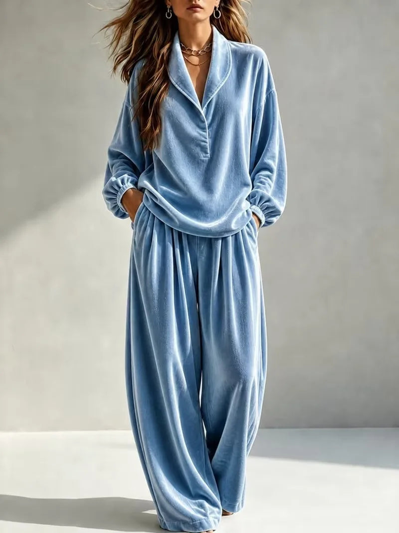 Velvet Lapel Two-Piece Set in SKY BLUE