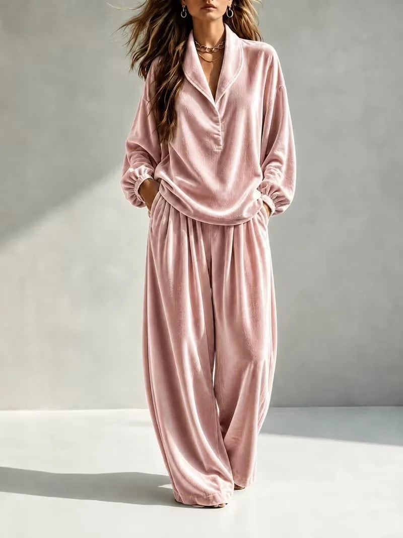 Velvet Lapel Two-Piece Set in Pink