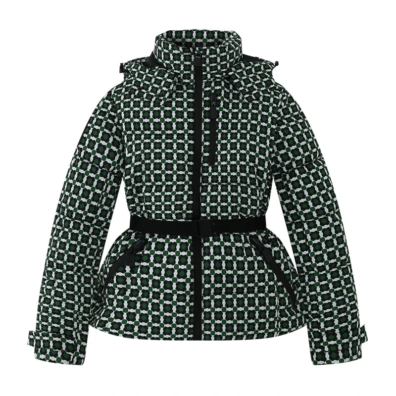Belted Hooded Puffer Parka in Green