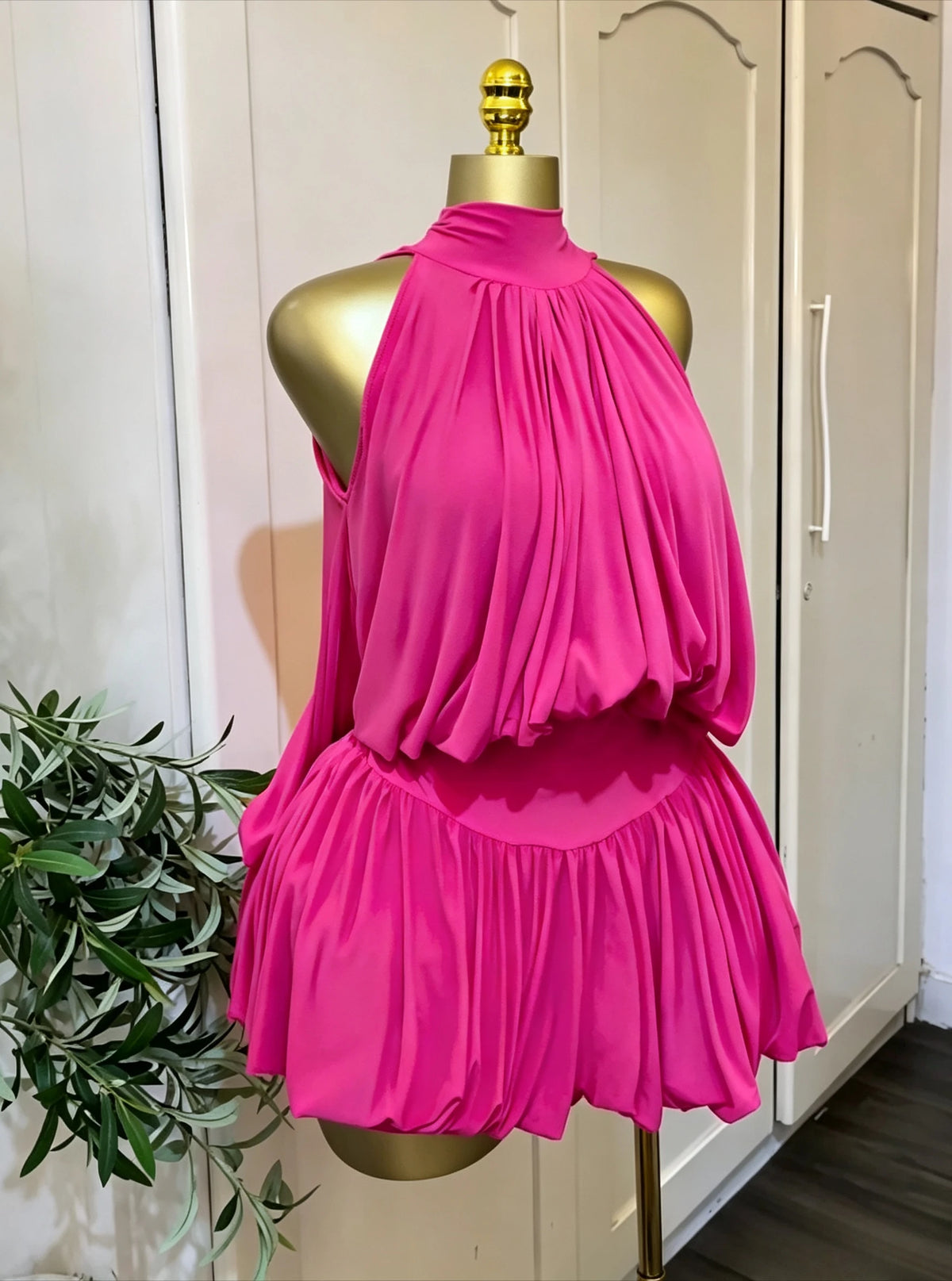 Ruffle Halter Two-Piece Set in Rose Red
