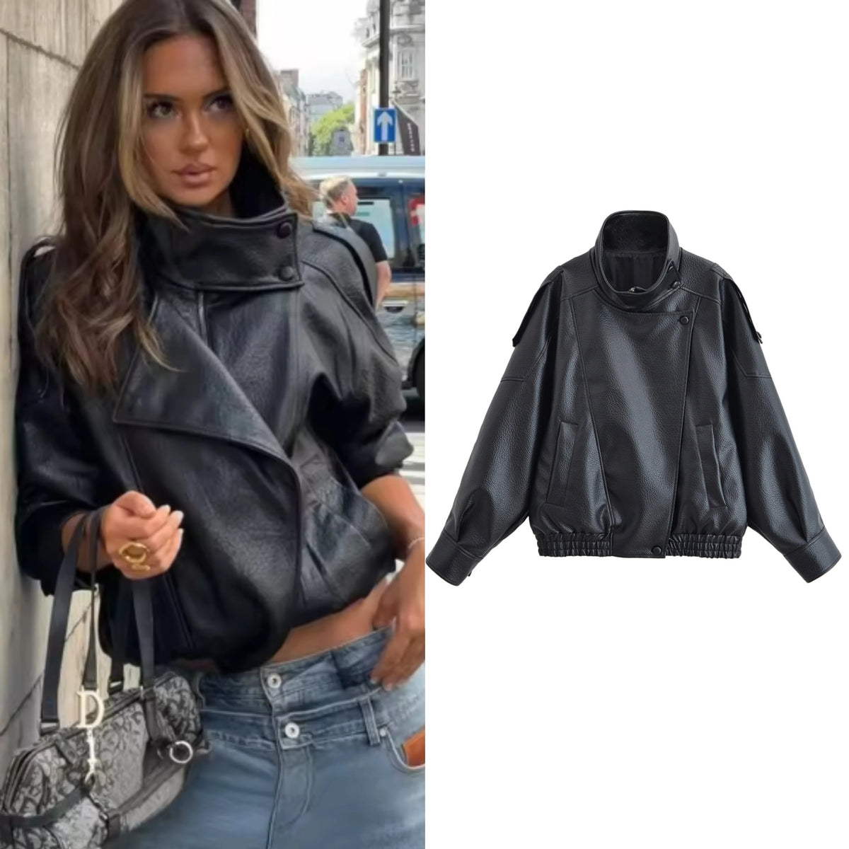 Pebbled Faux Leather Moto Jacket 1
