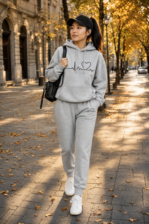 Aria Oversized Hoodie Set on model, Seravani