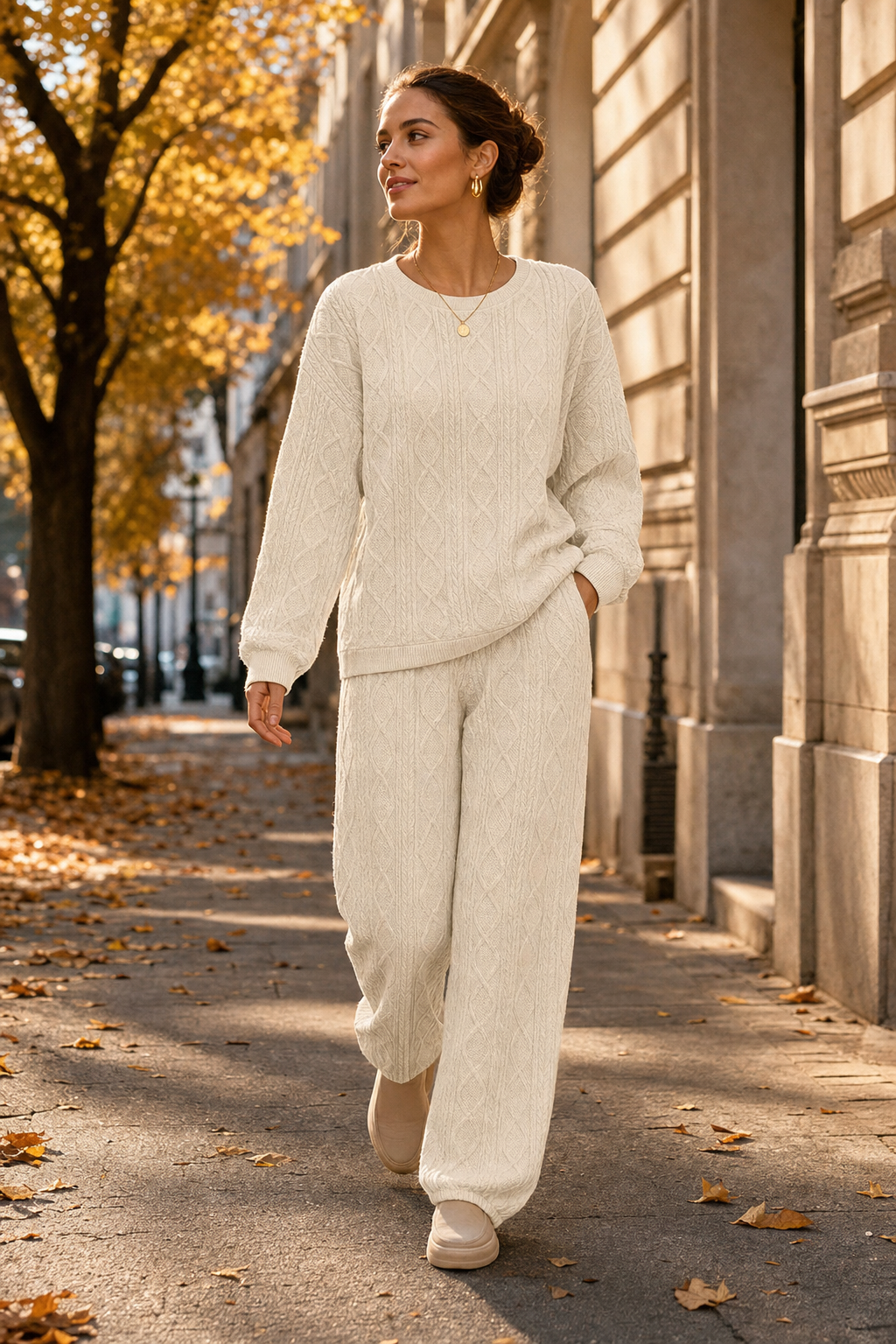 Bianca Textured Knit Set on model, Seravani