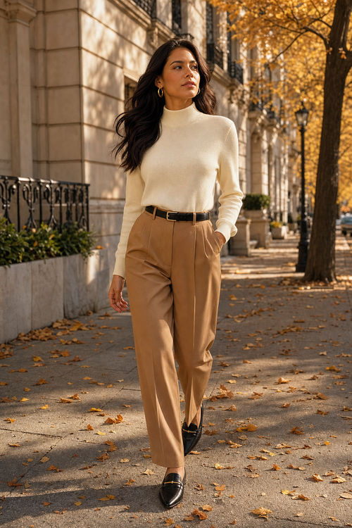 Chiara Fine Knit Turtleneck on model, Seravani