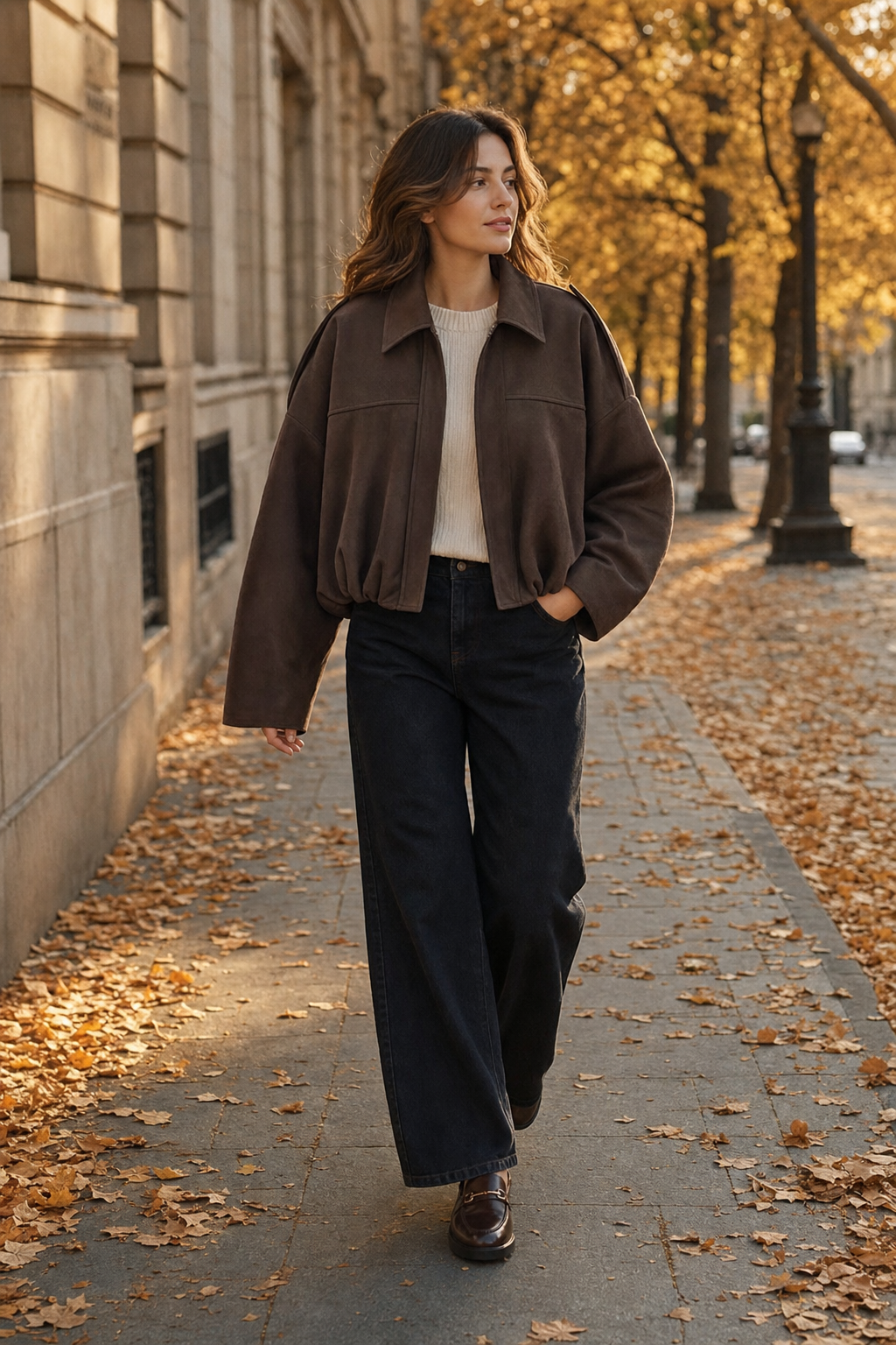 Giada Oversized Bomber Jacket on model, Seravani