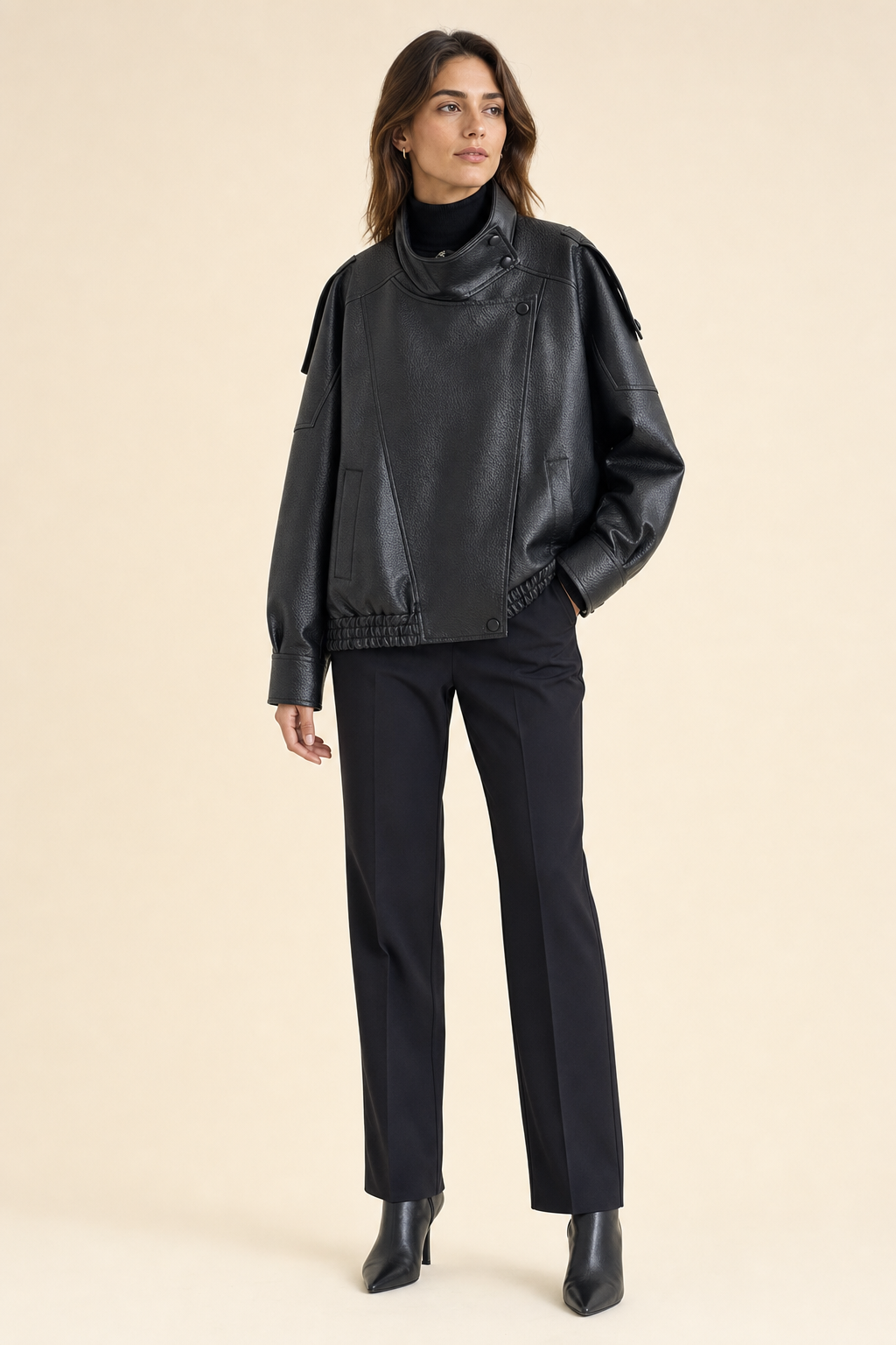 Livia Faux Leather Moto Jacket studio, Seravani