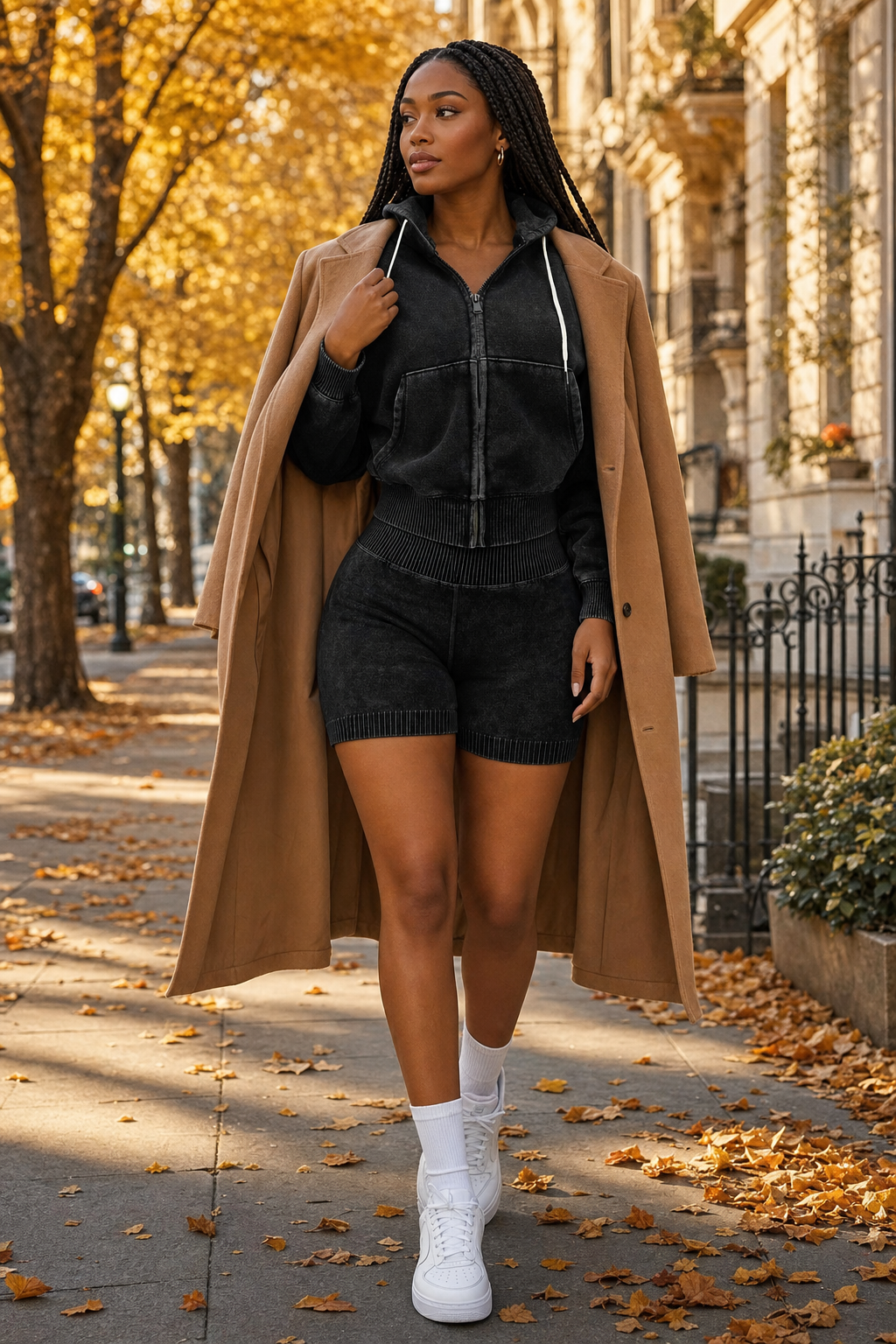 Mila Zip Hoodie Short Set on model, Seravani