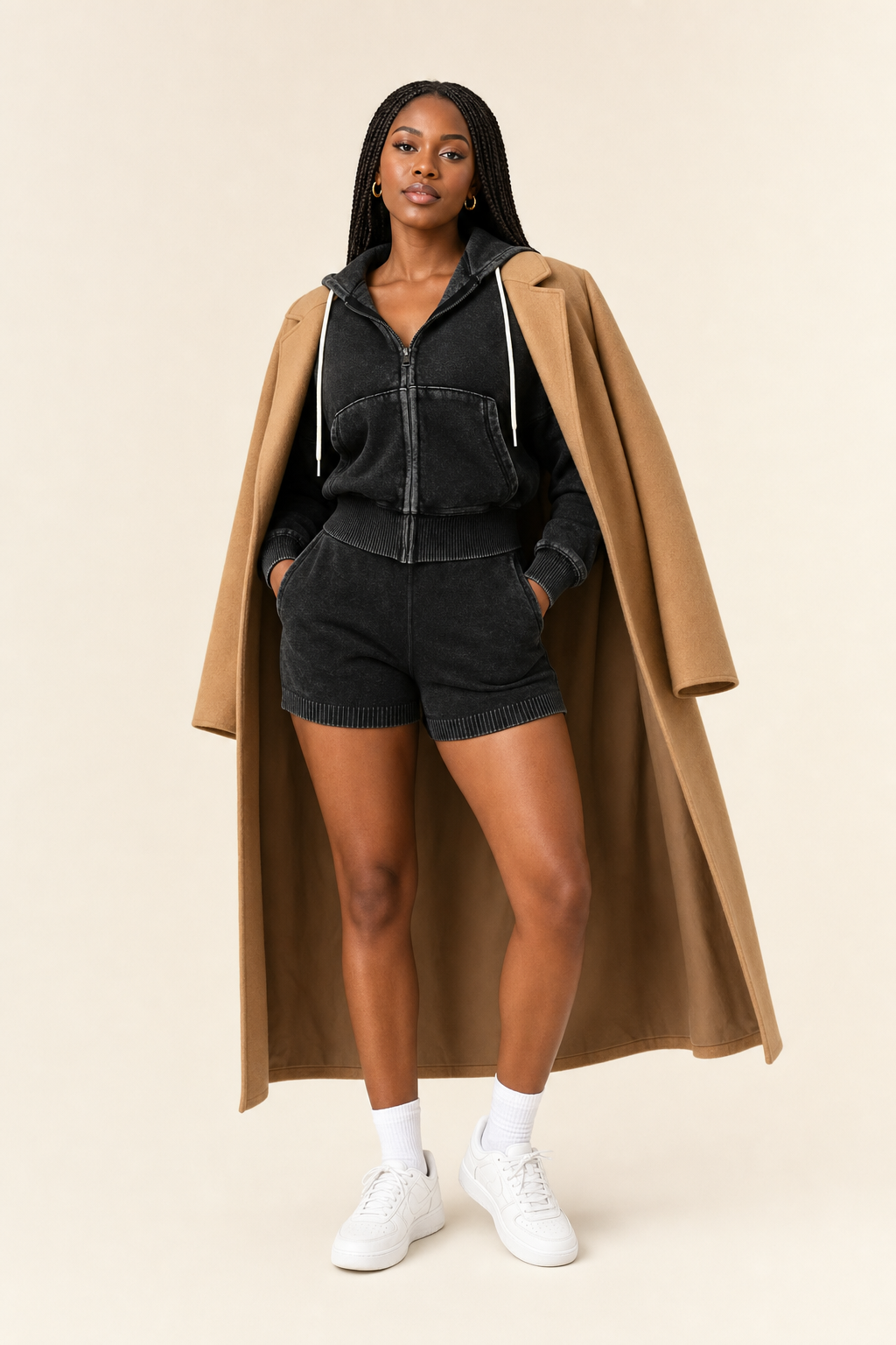 Mila Zip Hoodie Short Set studio, Seravani