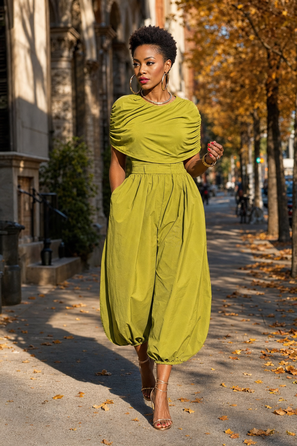 Paloma Ruched Balloon Pant Set on model, Seravani