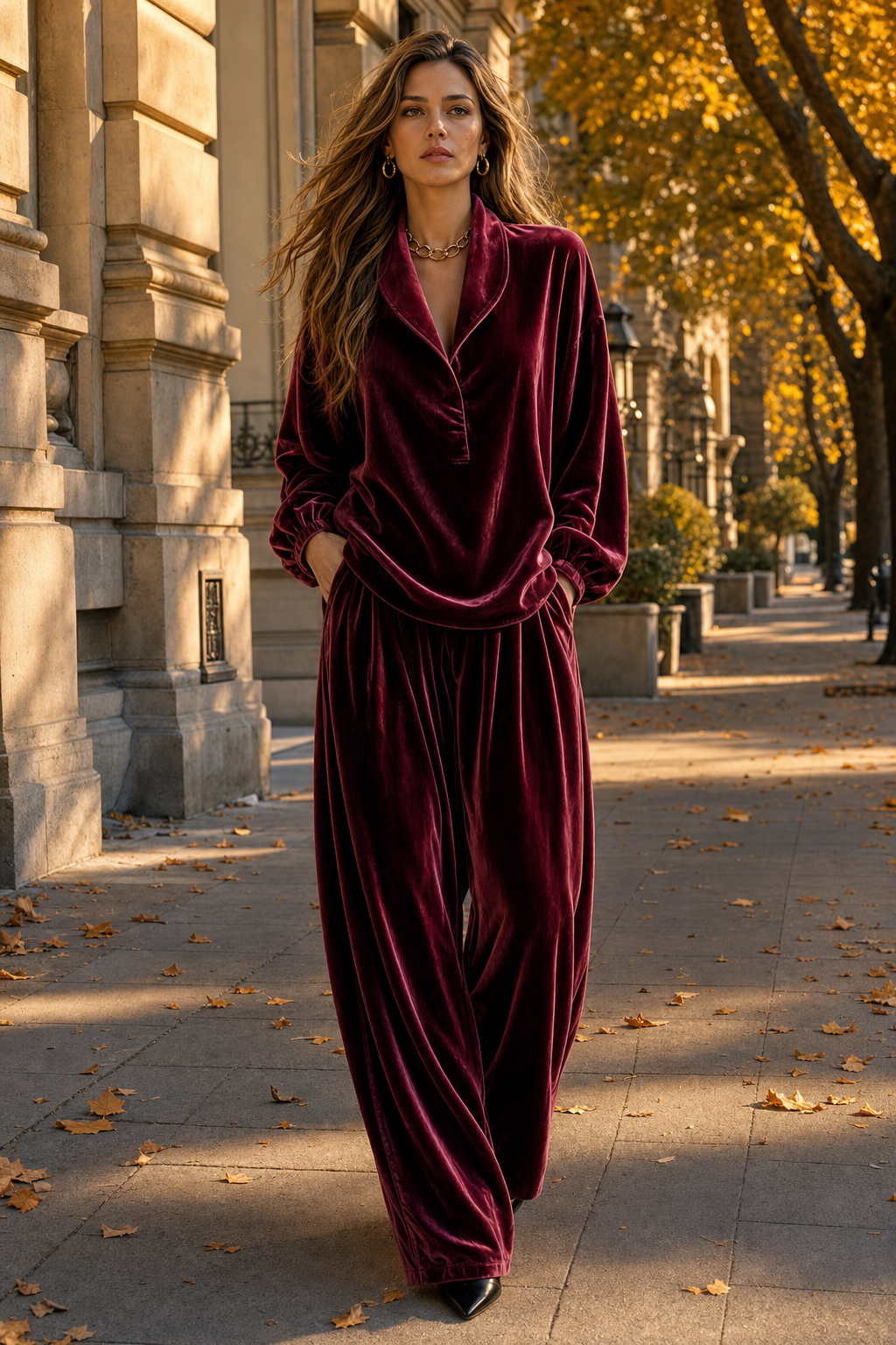 Valentina Velvet Lapel Set on model, Seravani