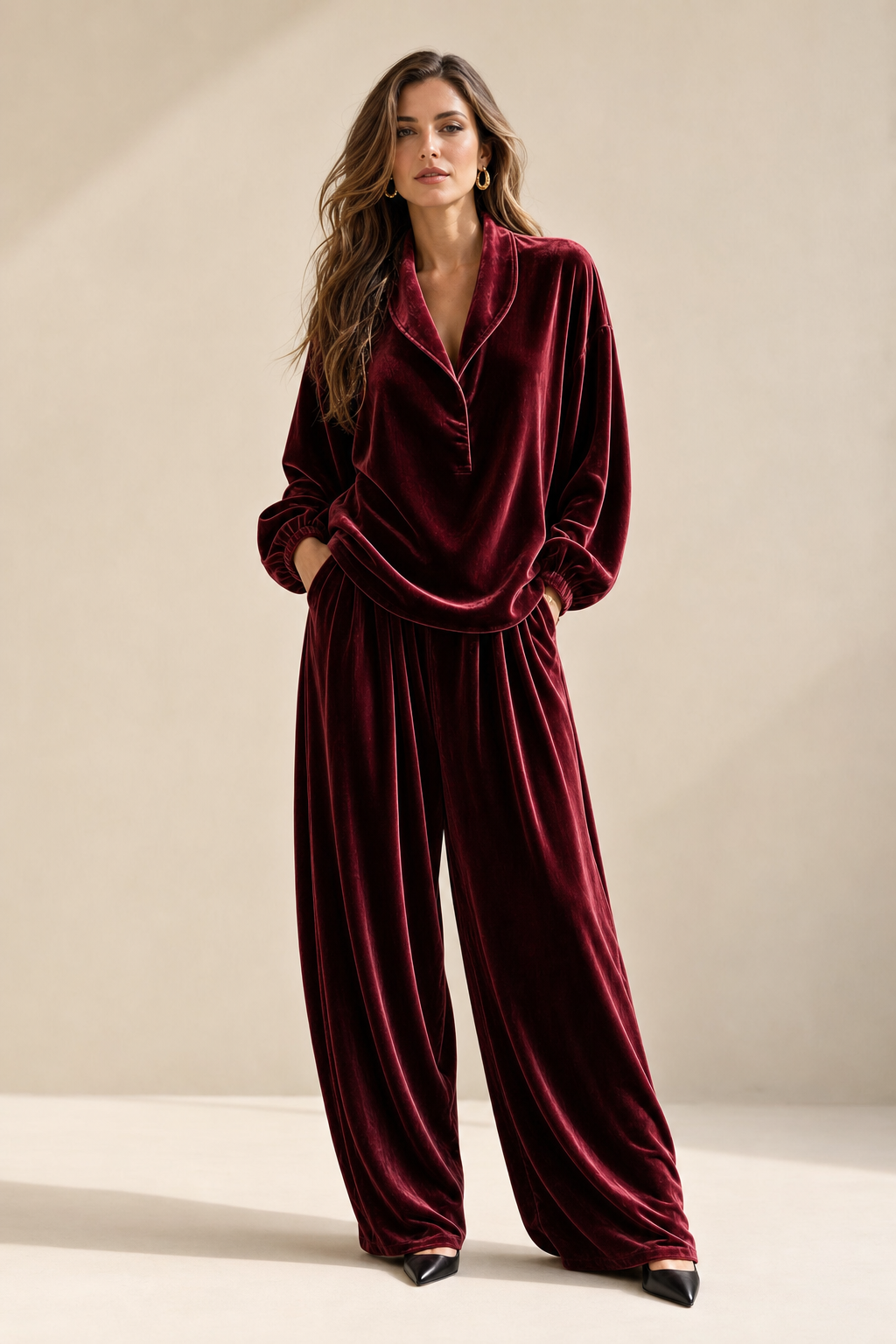 Valentina Velvet Lapel Set studio, Seravani